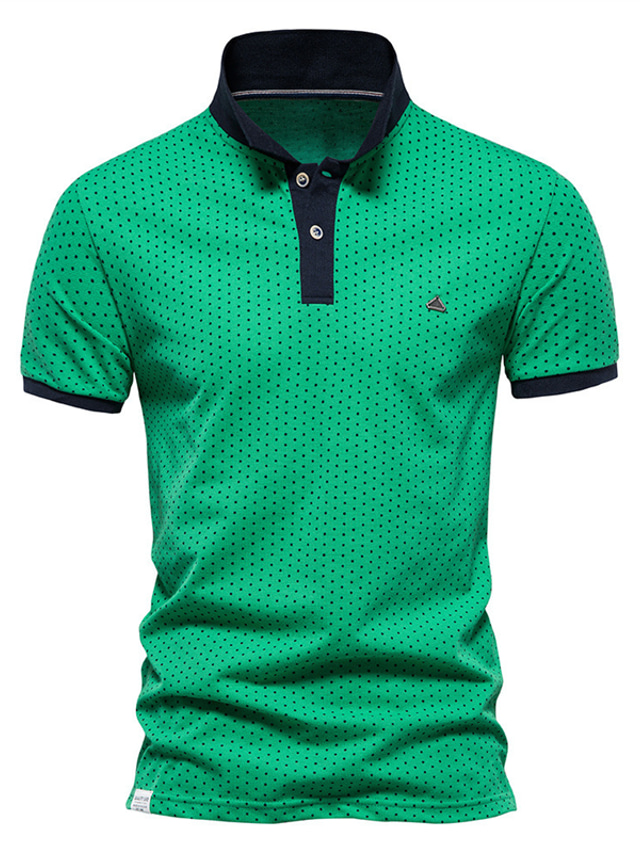  Voor heren Golfshirt Stip Strijkijzer Groen Geel Licht Blauw Wit Straat Dagelijks Korte mouw Button-omlaag Afdrukken Kleding Katoen Casual Comfortabel / Zomer