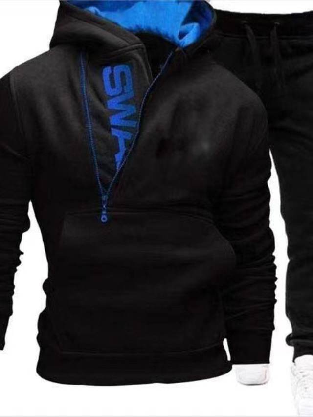  Men's Hoodies Set Blue Royal Blue Red Gray Black Hooded Solid Color Color Block Zipper Pocket Daily Going out Weekend Active Streetwear Casual Winter Fall Clothing Apparel Hoodies Sweatshirts 