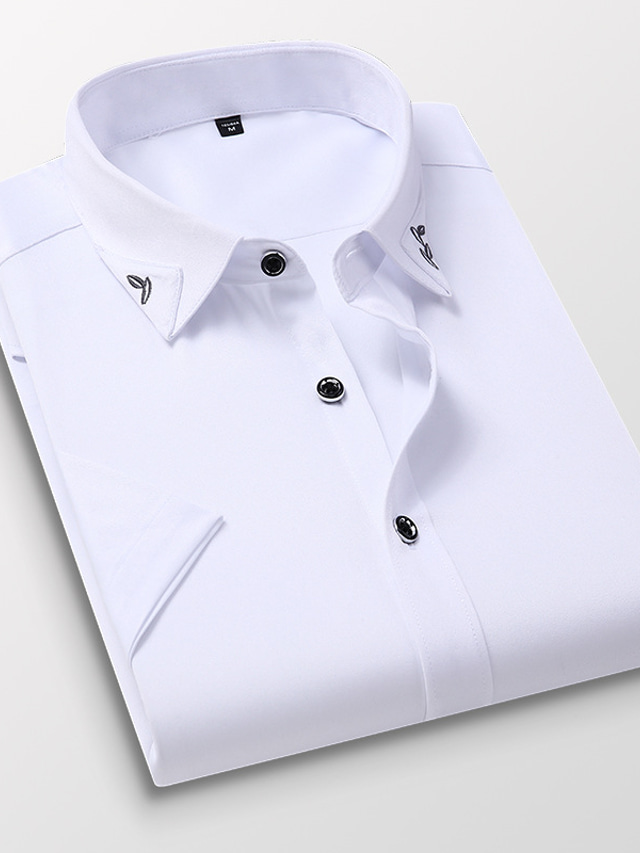  Men's Dress Shirt Wine Black White Pink Short Sleeve Plain Square Neck Summer Wedding Outdoor Clothing Apparel Button-Down