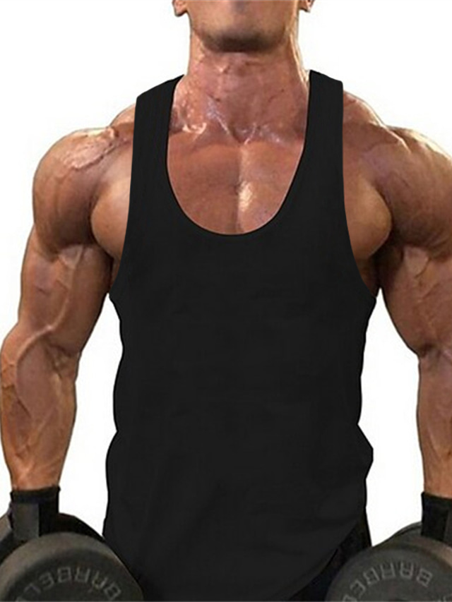  Men's Tank Top Vest Top Undershirt Sleeveless Shirt Solid Colored Round Neck EU / US Size Sports Gym Sleeveless Clothing Apparel Muscle