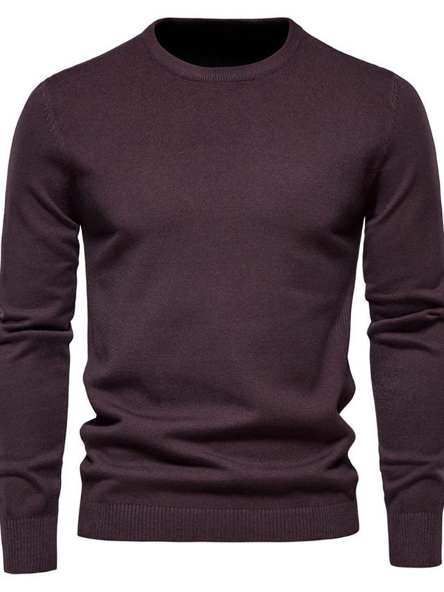  Men's Pullover Ribbed Knit Knitted Pure Color Round Keep Warm Modern Contemporary Daily Wear Going out Clothing Apparel Winter Fall Wine Black S M L / Long Sleeve / Long Sleeve