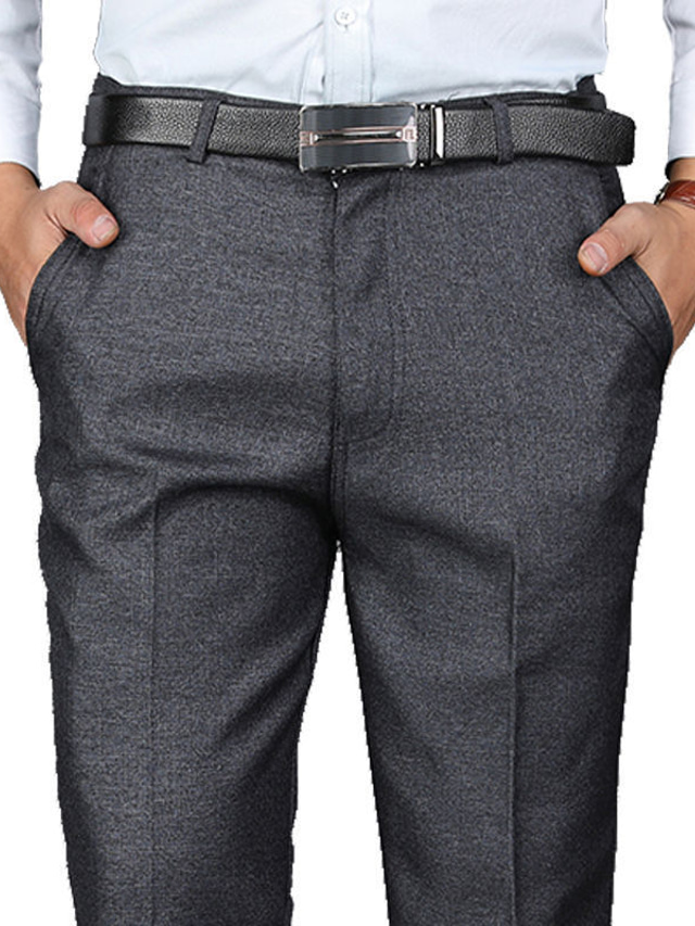  男性用 スーツ ズボン チノパン ポケット 平織り 履き心地よい 高通気性 オフィス ビジネス 日常 シック・モダン フォーマル ブラック ブルー ハイウエスト マイクロエラスティック