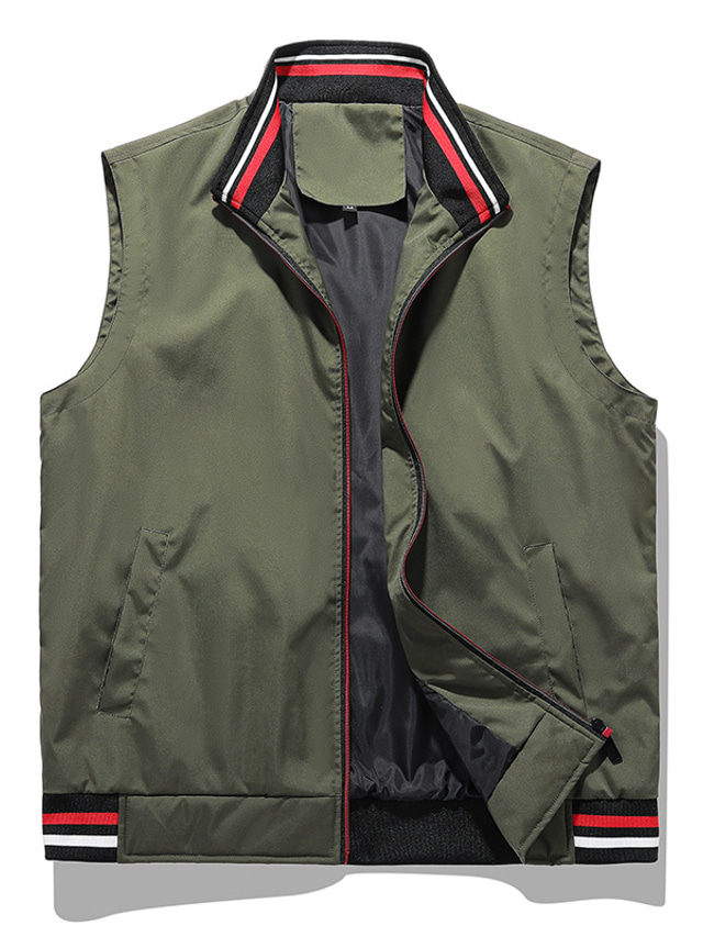  Men's Vest Breathable Soft Daily Wear Going out Festival Zipper Standing Collar Basic Sport Casual Jacket Outerwear Solid Colored Zipper Pocket Black Dark Grey Military Green