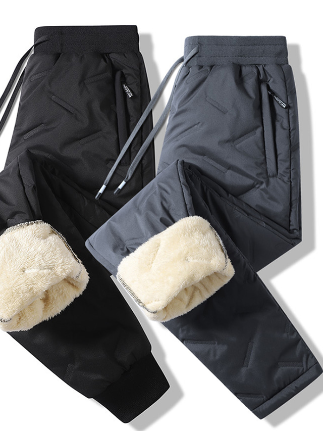  Men's Sherpa Joggers Winter Pants Trousers Casual Pants Pocket Drawstring Elastic Waist Plain Waterproof Warm Daily Streetwear Fashion Chic & Modern Black Black Straight Leg Micro-elastic