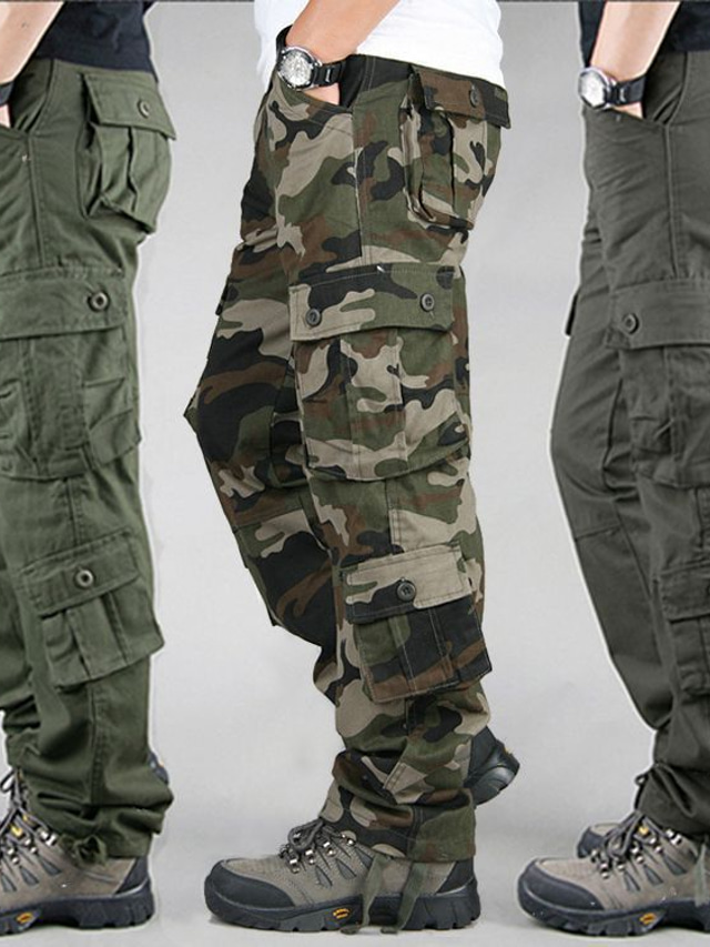  Men's Cargo Pants Trousers Casual Pants Leg Drawstring Multi Pocket Straight Leg Solid Color Camouflage Comfort Breathable Full Length Casual Daily Going out 100% Cotton Sports Stylish ArmyGreen