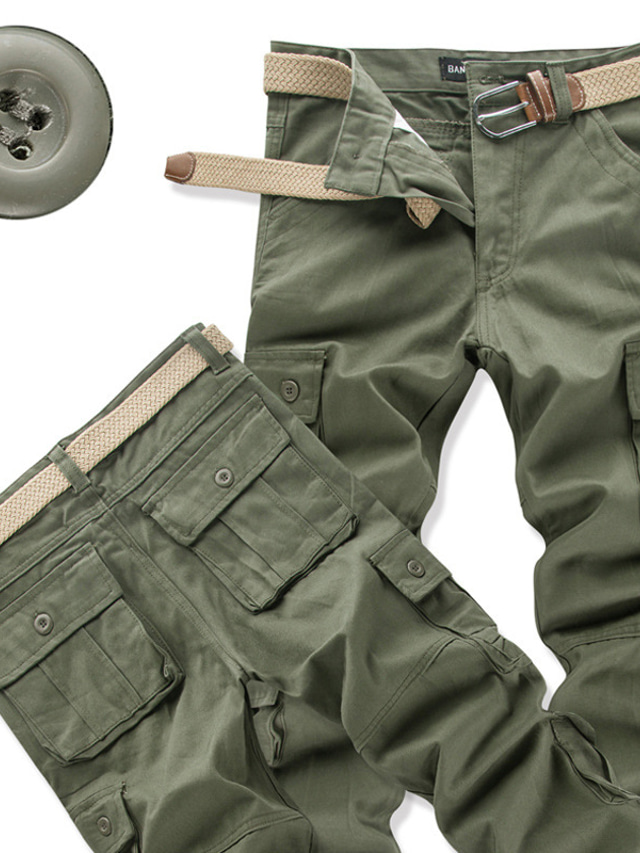  Męskie Spodnie cargo Spodnie Sznurek do ściągania nóg Multi Pocket Prosta noga Jednokolorowe Komfort Oddychający Pełna długość Codzienny Wyjściowe Streetwear 100% bawełna Sport Elegancki Zielony
