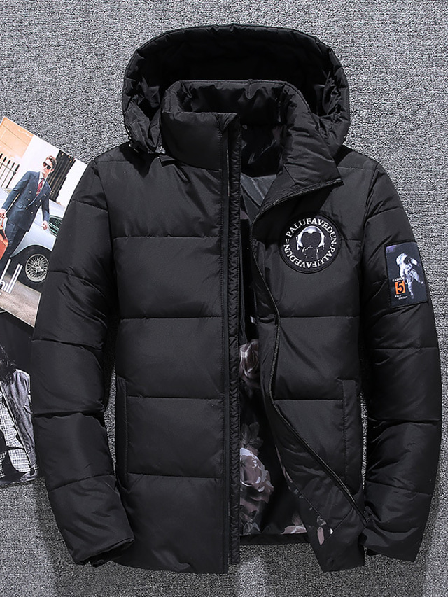  Men's Down Jacket Winter Jacket Winter Coat Windproof Warm Date Casual Daily Office & Career Astronaut Outerwear Clothing Apparel Black Red Blue