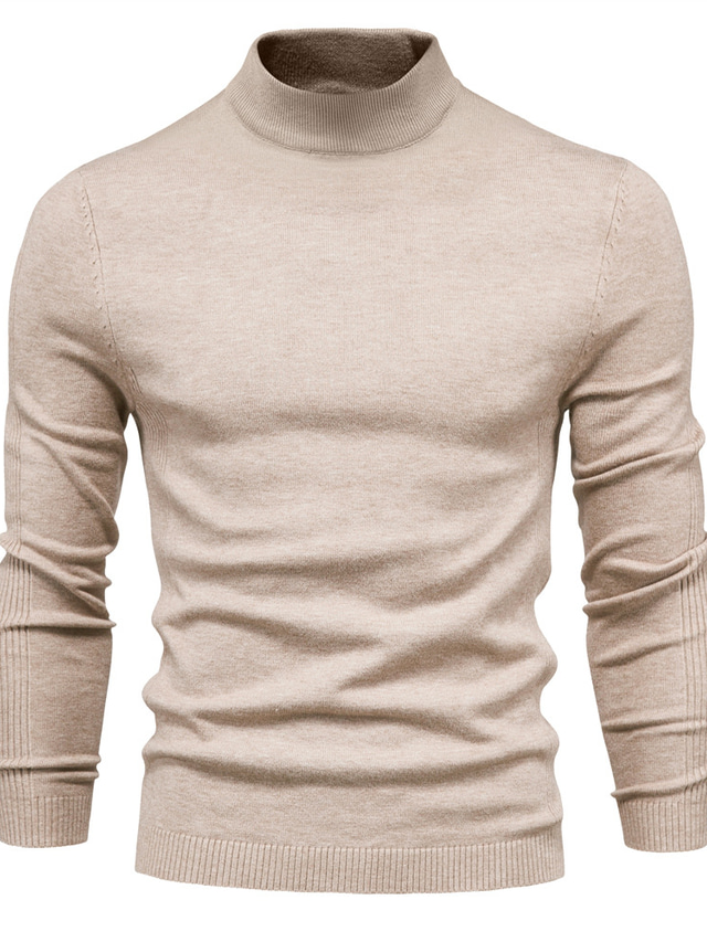  Men's Turtleneck Sweater Pullover Ribbed Knit Cropped Knitted Solid Color Turtleneck Keep Warm Modern Contemporary Work Daily Wear Clothing Apparel Winter Spring &  Fall Camel Green S M L / Weekend