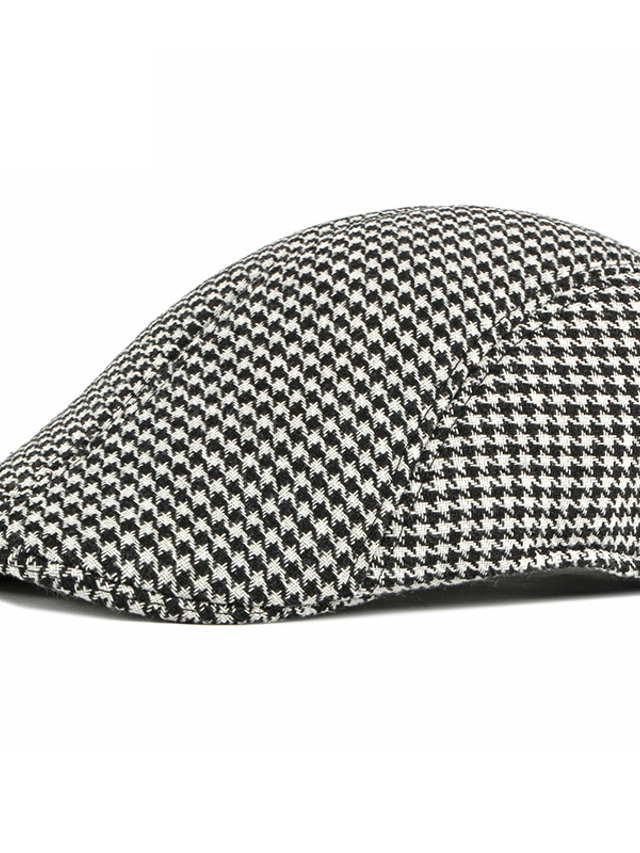  Men's Hat Beret Hat Flat Cap Outdoor Street Daily Adjustable Buckle Houndstooth Windproof Warm Breathable Black