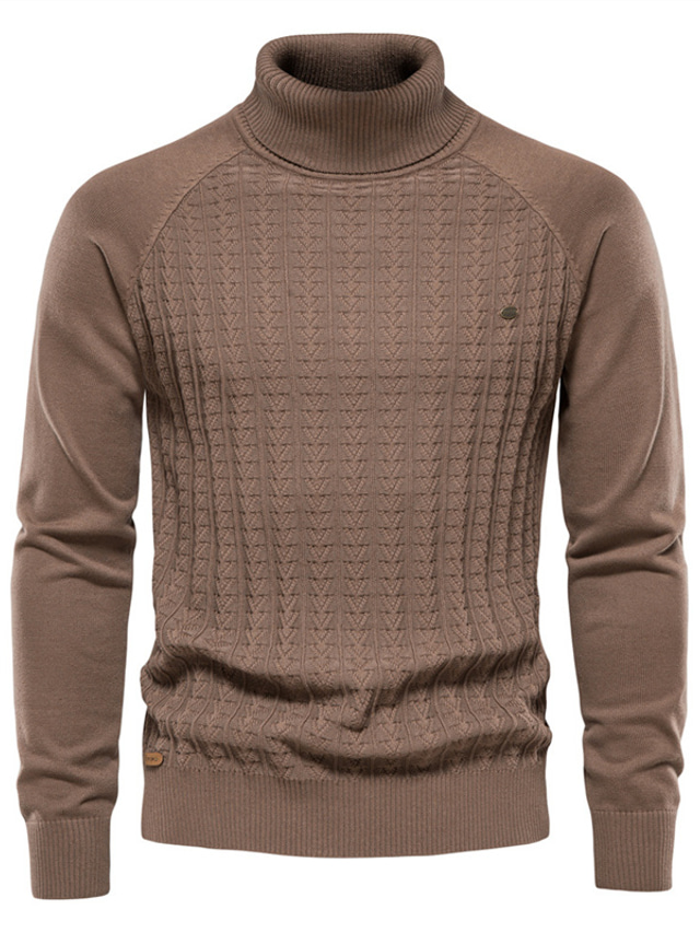  Men's Turtleneck Sweater Pullover Ribbed Knit Cropped Knitted Solid Color Turtleneck Keep Warm Modern Contemporary Work Daily Wear Clothing Apparel Winter Spring &  Fall Camel Black S M L / Weekend