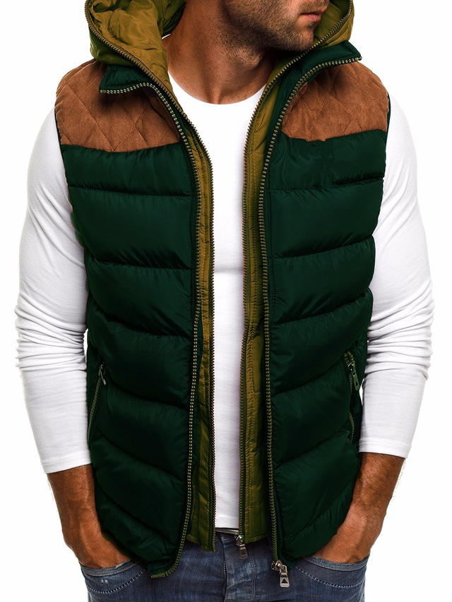  Men's Puffer Vest Vest Regular Coat Regular Fit Jacket Striped Solid Colored Wine Army Green Navy Blue / Cotton