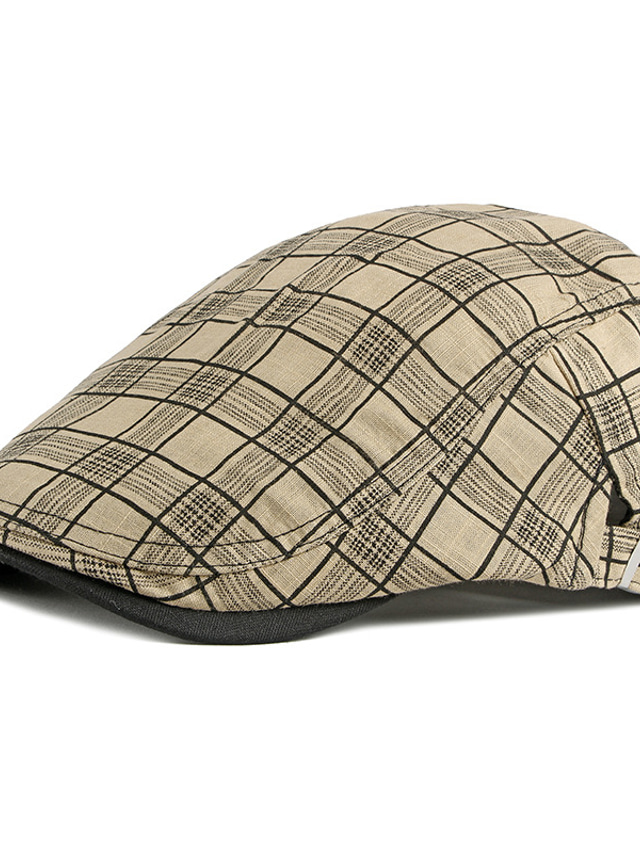  Men's Hat Beret Hat Flat Cap Street Dailywear Weekend Adjustable Buckle Print Plaid Portable Comfort Fashion Black