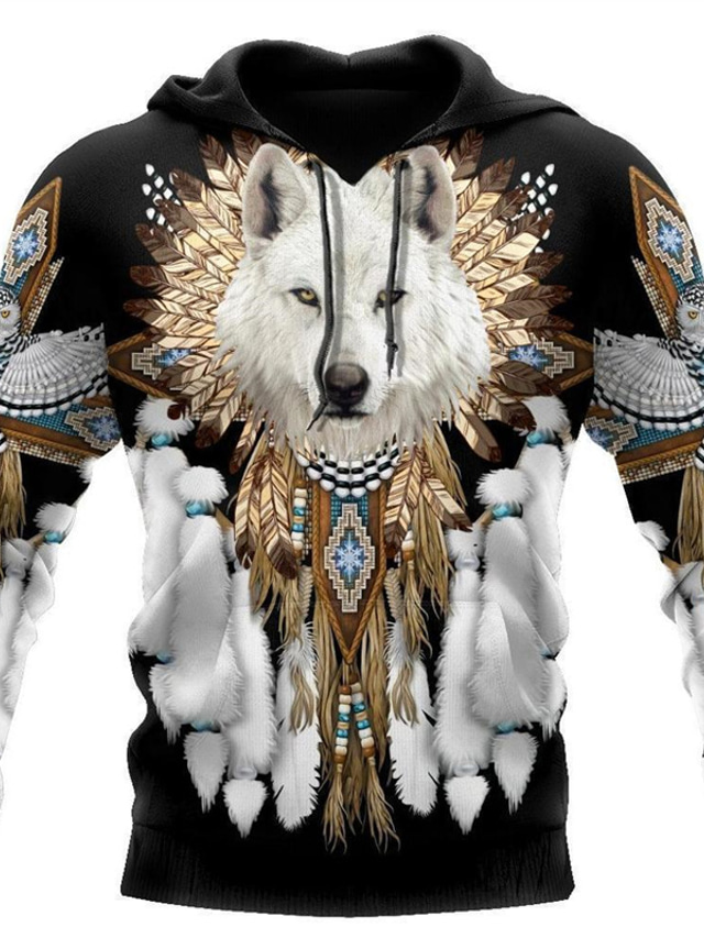  Halloween Wolf Mens Graphic Hoodie | Casual Daily Sports Spring Fall Black Brown Cotton | Prints | Pullover Sweatshirt Hooded 3D Basic Streetwear & Clothing Apparel