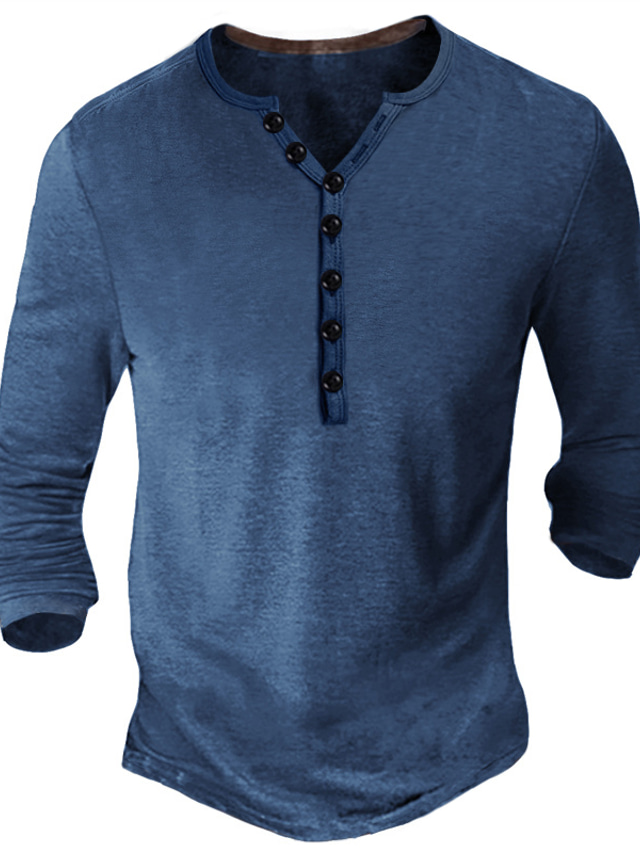 Herren Henley Shirt T Shirt Feste Farbe V Ausschnitt Schwarz Blau Dunkelgray Strasse Sport Langarm Button-Down Bekleidung Basic Designer Casual Komfortabel
