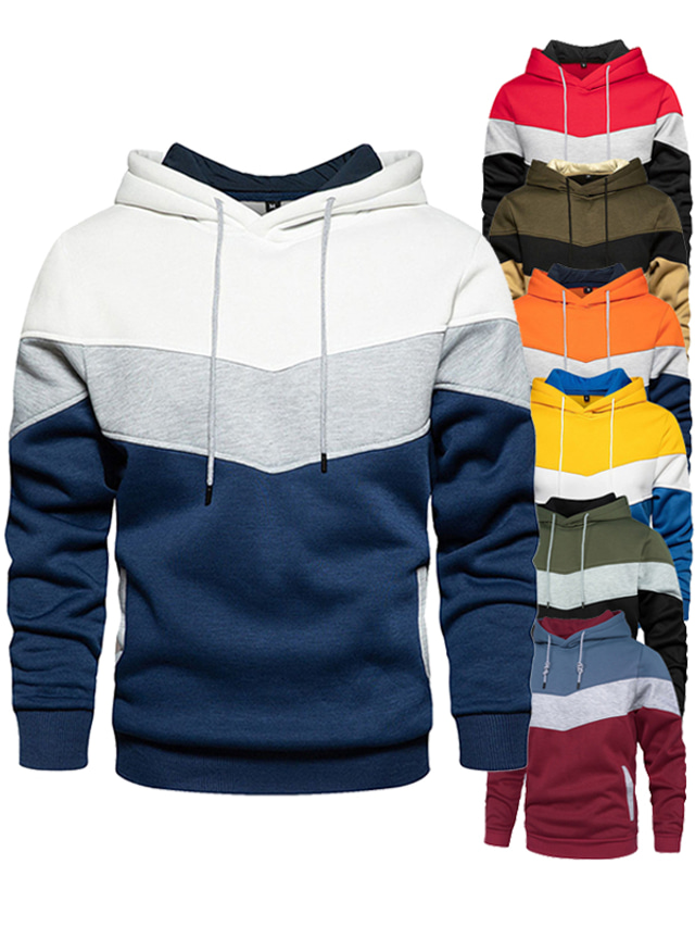  Men's Hoodie Designer Sportswear Casual Color Block Denim Blue White Yellow Army Green Red Hooded Casual Daily Holiday Long Sleeve Clothing Clothes Regular Fit Cotton