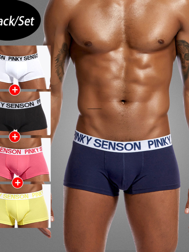  Men's 3 Pack Boxers Underwear Briefs Washable Comfortable Underwear Letter Low Rise Black Blue