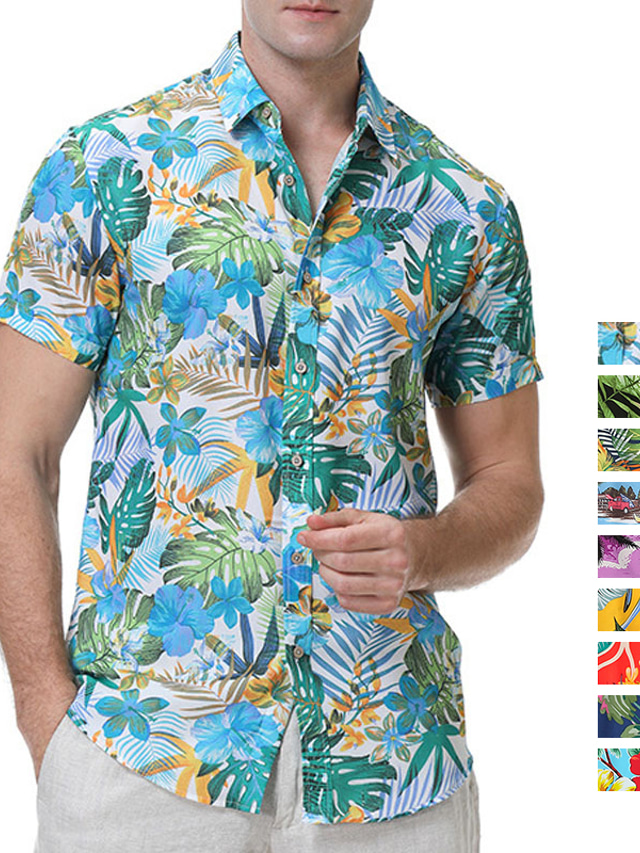  Męskie Koszula Koszula hawajska Kwiaty Drzewo Samochód Solidne kolory Liście Wieczorne Czarny Biały Żółty Granatowy Niebieski Na zewnątrz Codzienny Krótki rękaw Nadruk Odzież Nowoczesne Codzienny