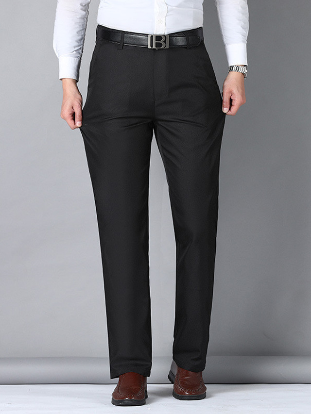 Men's Dress Pants Trousers Pocket Straight Leg Plain Comfort Office ...