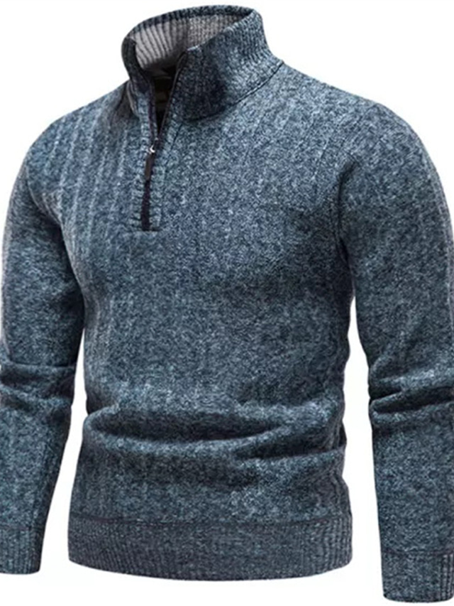  Men's Sweater Pullover Sweater Jumper Ribbed Knit Cropped Knitted Solid Color Turtleneck Keep Warm Modern Contemporary Work Daily Wear Clothing Apparel Fall & Winter Light Grey Dark Grey S M L