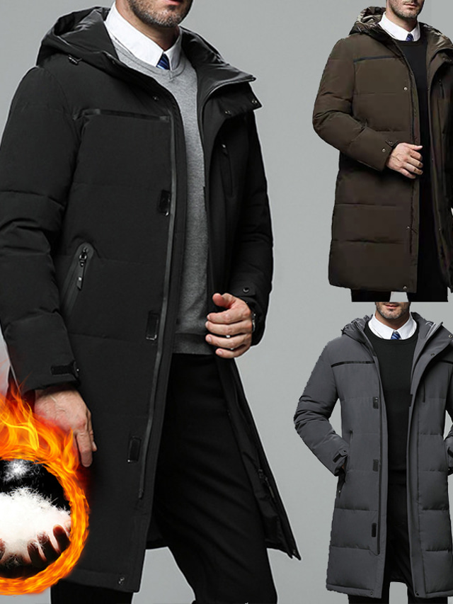  男性用 ダウン パフジャケット 冬物ジャケット パーカー 保温 ワーク デイリーウェア ピュアカラー アウターウェア 衣類 ブラック ブラウン グレー