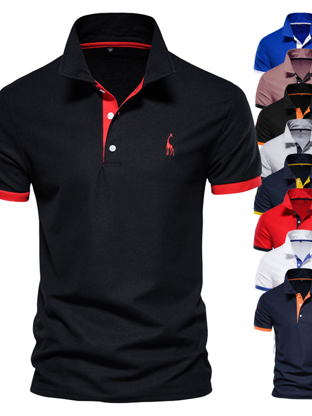  Men's T shirt Tee Polo Shirt Golf Shirt Fashion Streetwear Sportswear Summer Short Sleeve Black / Red Black / Orange White Red Navy Blue Royal Blue Striped Collar Outdoor Street Zipper Print Clothing