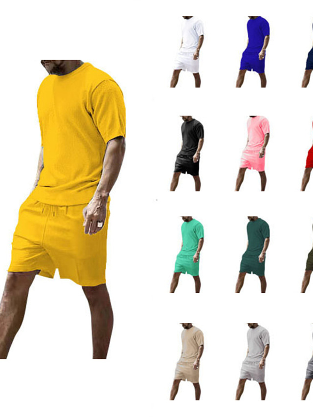  Men's T-shirt Suits Tracksuit Tennis Shirt Shorts and T Shirt Set Solid Colored Crew Neck Outdoor Street Short Sleeve Drawstring 2 Piece Clothing Apparel Sports Designer Sportswear Casual
