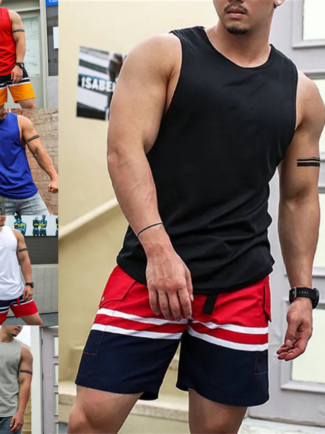  Men's Tank Top Vest Undershirt Sleeveless Shirt Solid Colored Crew Neck Street Sports Sleeveless Clothing Apparel Fashion Casual Comfortable Big and Tall