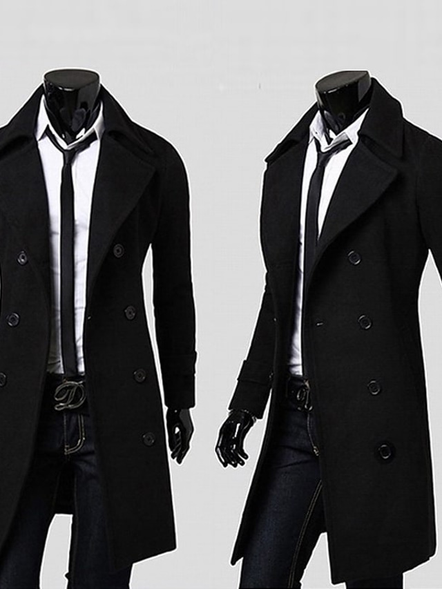  Men's Winter Coat Peacoat Business Casual Winter Polyester Thermal Warm Windbreaker Outerwear Clothing Apparel Business Classical