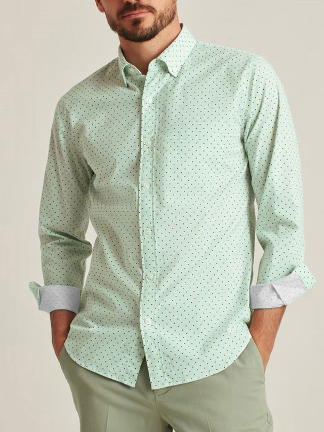  Men's Shirt Print Polka Dot Graphic Turndown Street Casual Button-Down Print Long Sleeve Tops Designer Business Casual Fashion Green