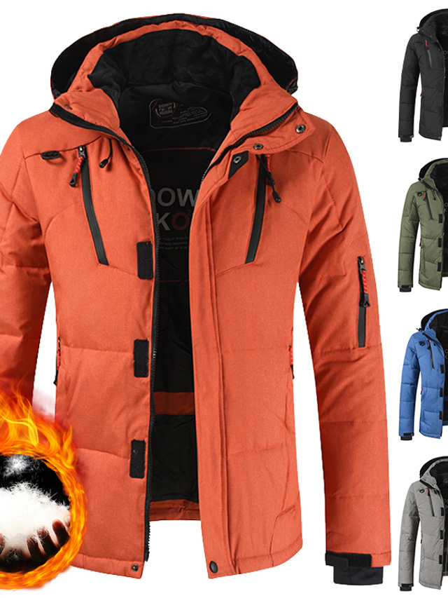 Men's Winter Jacket Down Jacket Puffer Jacket Parka Print Work Daily Wear Long Casual Daily Casual Warm Winter Pure Color Black Blue Orange Green Puffer Jacket