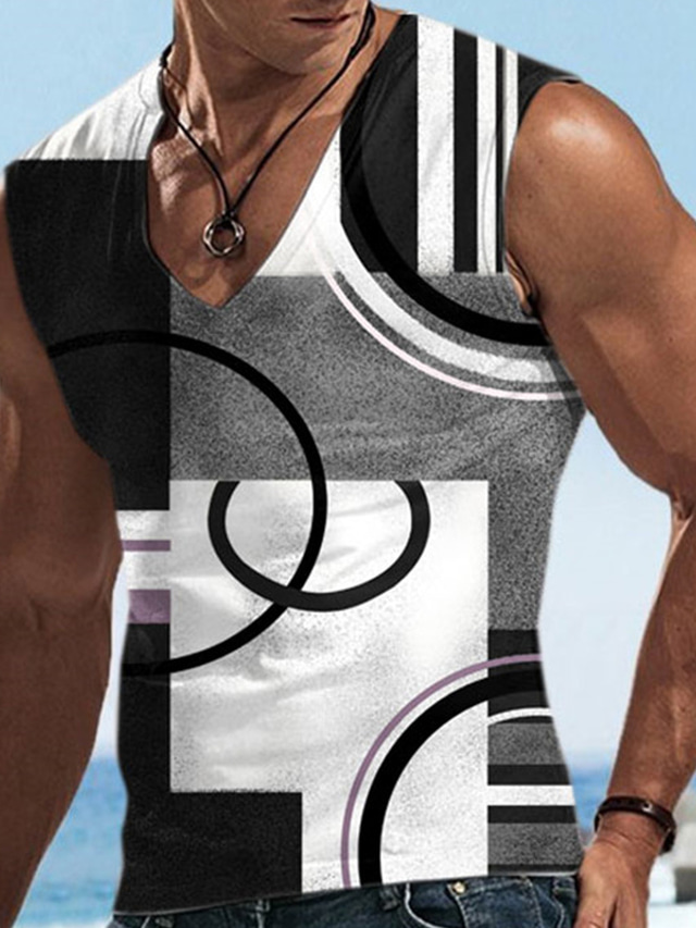  Per uomo Panciotto Pop art Fantasia geometrica A V Abbigliamento Stampa 3D Giornaliero Da mare Senza maniche Stampa 3D Originale Informale Comodo