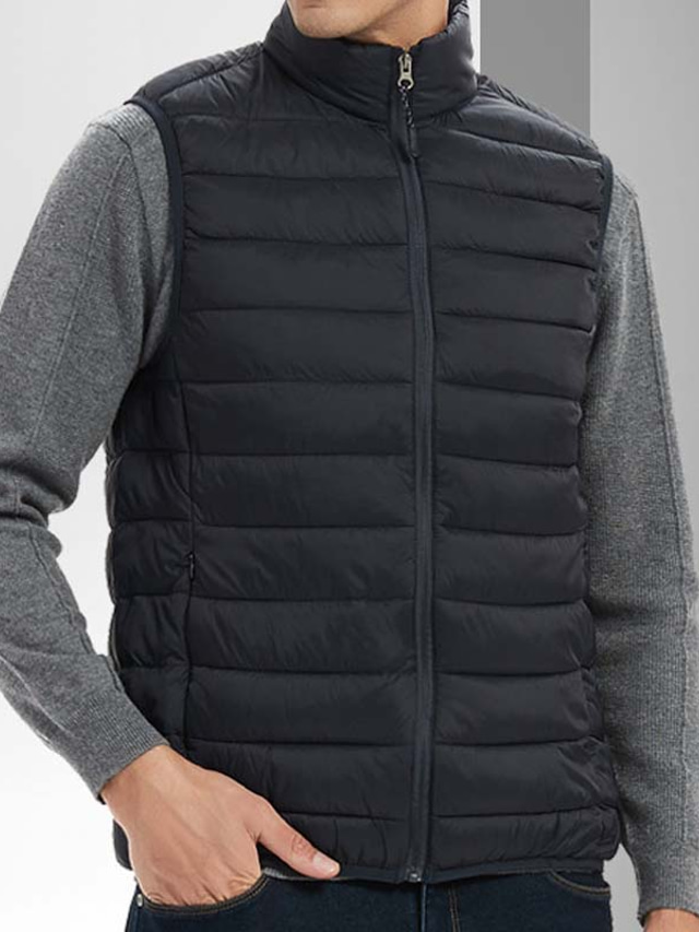  Men's Puffer Vest Winter Jacket Winter Coat Windproof Warm Date Casual Daily Office & Career Solid Color Outerwear Clothing Apparel Black Dark Navy
