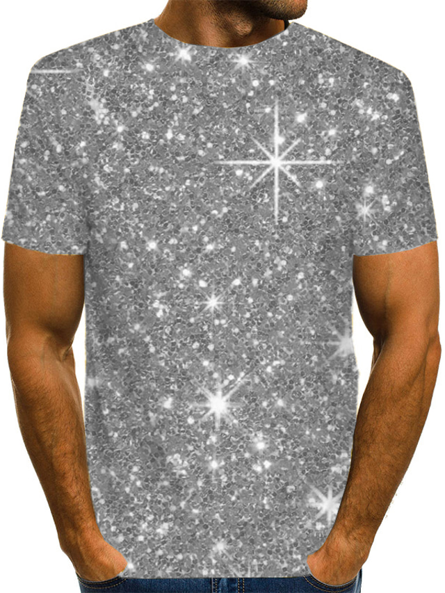 T-shirt Homme à Paillettes Manches Courtes - Col Rond, Style Disco Années 70/80 - Pour Fête, Soirée, Déguisement