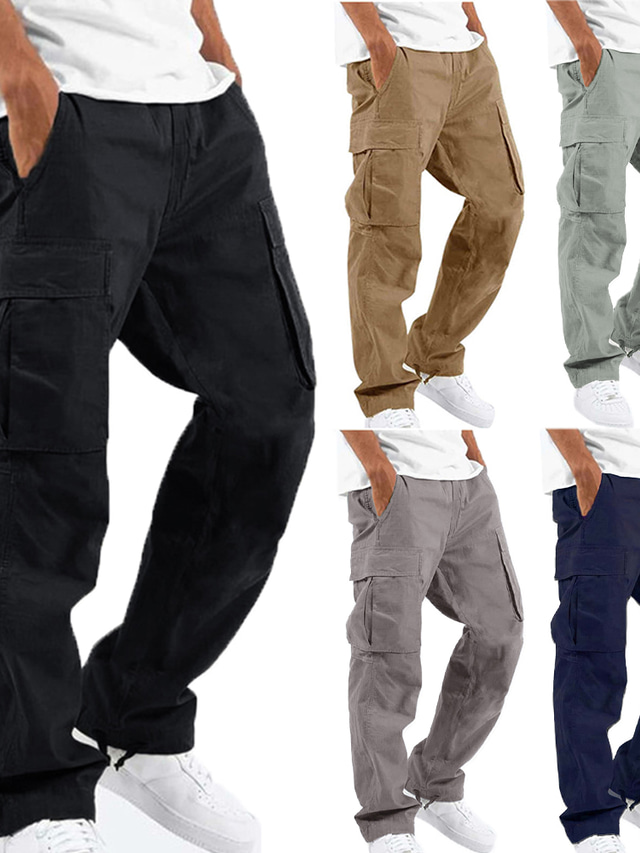  Men's Cargo Pants Joggers Trousers Drawstring Elastic Waist Multiple Pockets Fashion Streetwear Classic Style Casual Daily Comfort Breathable Soft Solid Color Black Light Green Navy Blue S M L