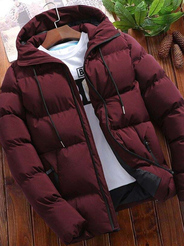  Men's Puffer Jacket Winter Jacket Quilted Jacket Winter Coat Windproof Warm Going out Casual Daily Hiking Pure Color Outerwear Clothing Apparel Dark Grey Wine Black