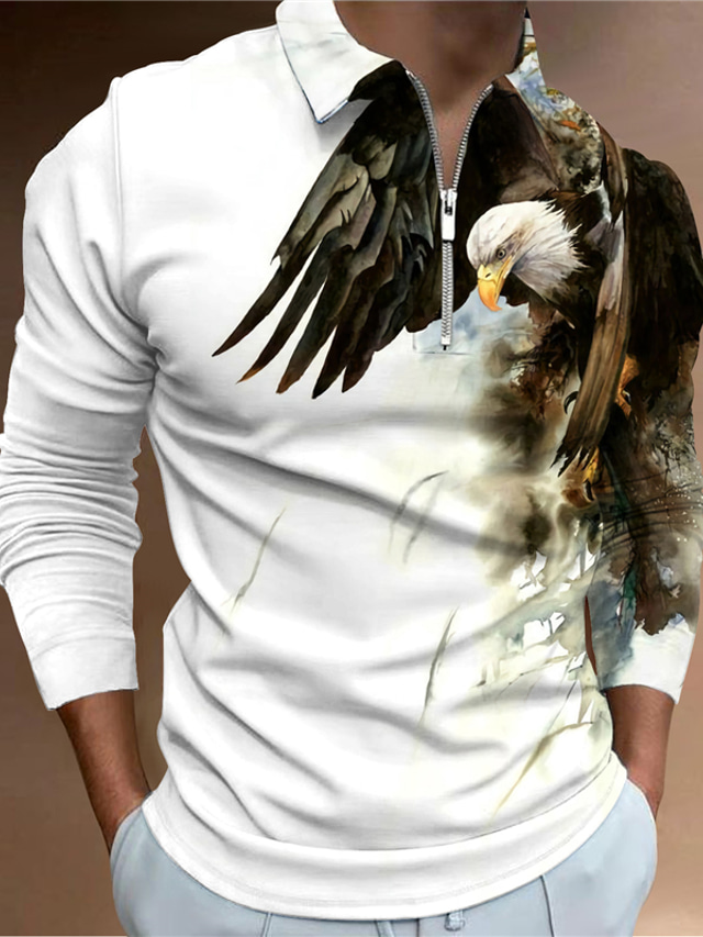  Hombre POLO Camiseta de golf Animal Estampados Águila Cuello Vuelto Amarillo Claro Amarillo Azul Piscina Morado Marrón Impresión 3D Exterior Calle Manga Larga Cremallera Estampado Ropa Moda Design