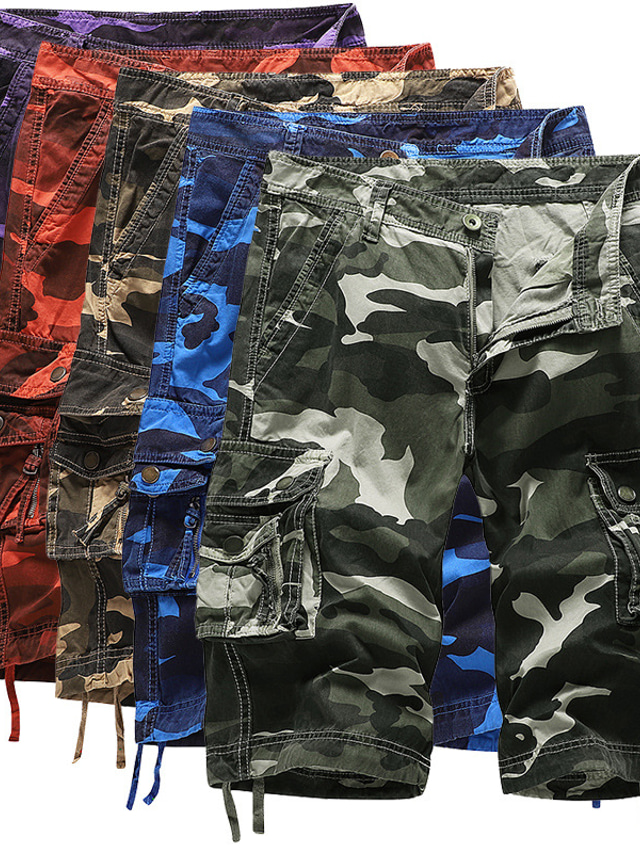  Men's Cargo Shorts Shorts Pocket Camouflage Comfort Breathable Knee Length Work Casual Daily Fashion Streetwear ArmyGreen Blue