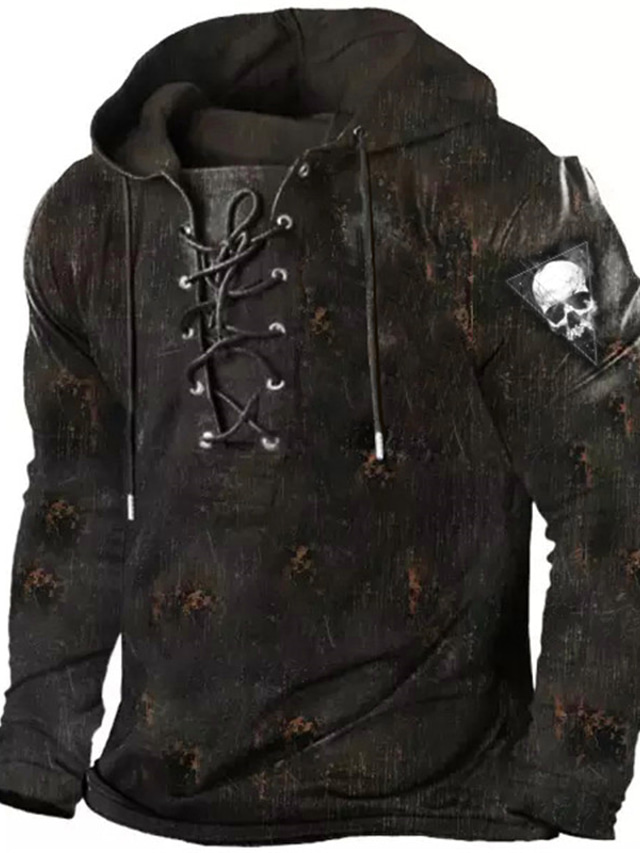  Men's Pullover Hoodie Sweatshirt Pullover Black White Blue Green Coffee Hooded Skull Graphic Prints Lace up Print Casual Daily Sports 3D Print Streetwear Designer Basic Spring &  Fall Clothing Apparel
