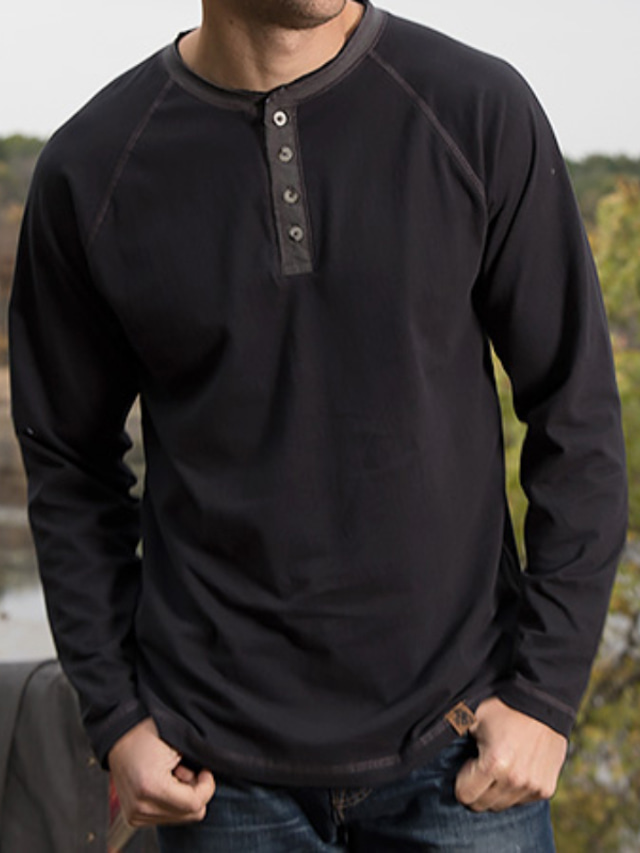  Homme Chemise Henley Shirt Chemise à manches longues Plein Henley Plein Air Vacances manche longue Vêtement Tenue Coton Mode Casual Confortable