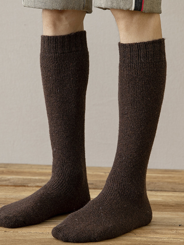  Férfi 5 pár Zokni Gyapjú zokni Combfix Alkalmi zoknik Téli zokni Divat Kényelmes Egyszínű Hétköznapi Napi Vastag Tél Fekete Khakizöld
