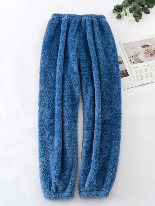  Homens Loungewear Calças de pijama de flanela Calças de Dormir Cor imaculada Simples Felpudo Casa Diário Flanela Quente Respirável Calça comprida Calça Cintura elástica Inverno Azul Azul Marinha