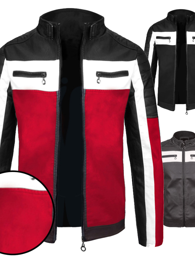  Men's Faux Leather Jacket Biker Jacket Daily Wear Work Winter Long Coat Regular Fit Warm Casual Casual Daily Jacket Long Sleeve Pure Color With Belt Light Red Coffee Black