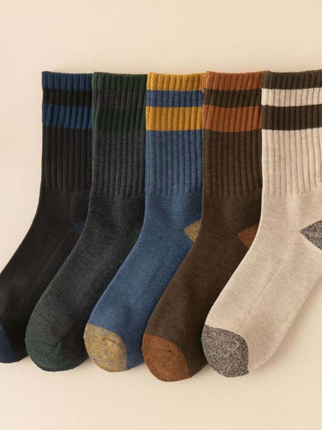  Ανδρικά 5 Ζεύγη Κάλτσες Κοντές Κάλτσες Καθημερινές Κάλτσες Μοντέρνα Ανατομικό Βαμβάκι Συνδυασμός Χρωμάτων Ριγέ Causal Καθημερινά Ζεστό Φθινόπωρο & Χειμώνας Μαύρο Θαλασσί