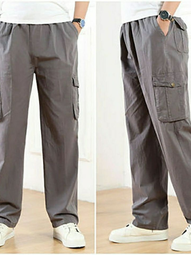  Men's Cargo Pants Trousers Work Pants Elastic Waist Multi Pocket Plain Comfort Breathable Casual Daily Streetwear Cotton Blend Sports Fashion ArmyGreen Black Micro-elastic