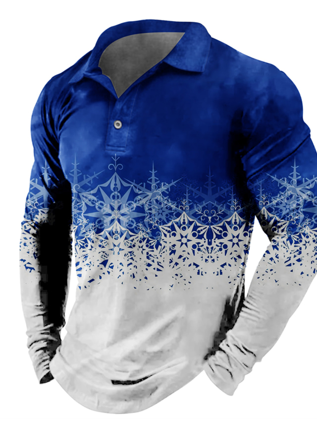  Men's Polo Shirt Golf Shirt Graphic Prints Snowflake Turndown Yellow Wine Blue Green Gray 3D Print Street Casual Long Sleeve Print Button-Down Clothing Apparel Fashion Designer Casual Soft