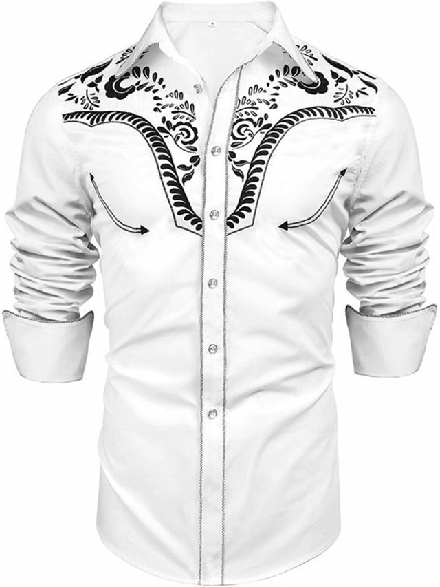  男性用 シャツ ウエスタンシャツ フラワー グラフィック 折襟 ホワイト 3Dプリント アウトドア ストリート 長袖 ボタンダウン プリント 衣類 ファッション デザイナー カジュアル ソフト