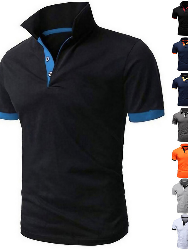  Voor heren POLO Shirt Golfshirt Buiten Casual Polo kraag Korte mouw Klassiek Kleurenblok Knoop voorzijde Button-omlaag Zomer Normale pasvorm Zwart / Rood Zwart Wit Geel blauw Oranje POLO Shirt