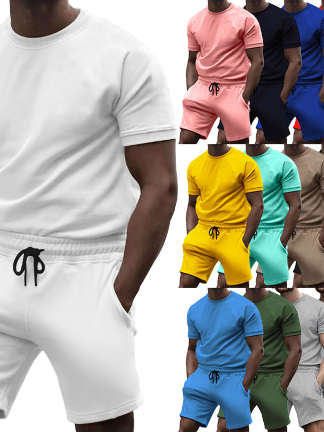  Men's T-shirt Suits Tracksuit Tennis Shirt Shorts and T Shirt Set Solid Colored Crew Neck Outdoor Street Short Sleeve Drawstring 2 Piece Clothing Apparel Sports Designer Sportswear Classic