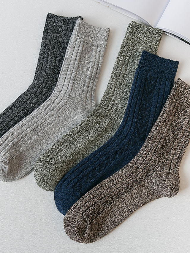  Voor heren 5 paar Sokken Nette Sokken Crew Sokken Casual sokken Modieus Comfortabel Katoen Effen Casual Dagelijks Warm Herfst winter Meerkleurig