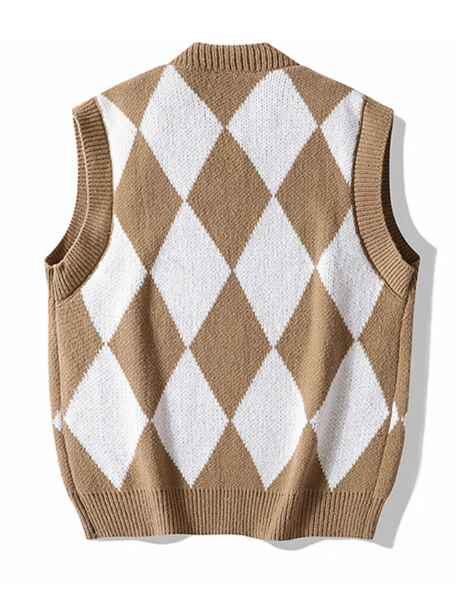  Men's Sweater Sweater Vest Cardigan Sweater Ribbed Knit Knitted Color Block V Neck Modern Contemporary Daily Wear Going out Clothing Apparel Sleeveless Winter Spring &  Fall Black Blue M L XL